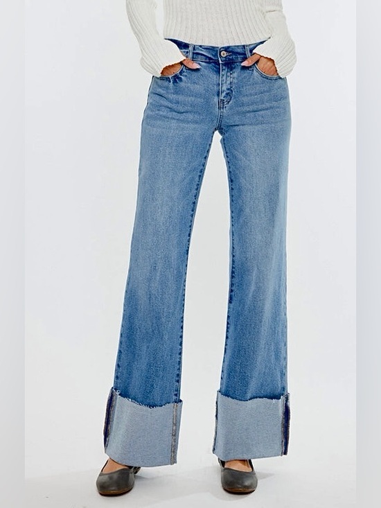 KanCan Denim - Kan Can – Mid Rise Wide Flare Cuff Jeans Medium Wash Raw Hem – Sz. 29 / 11